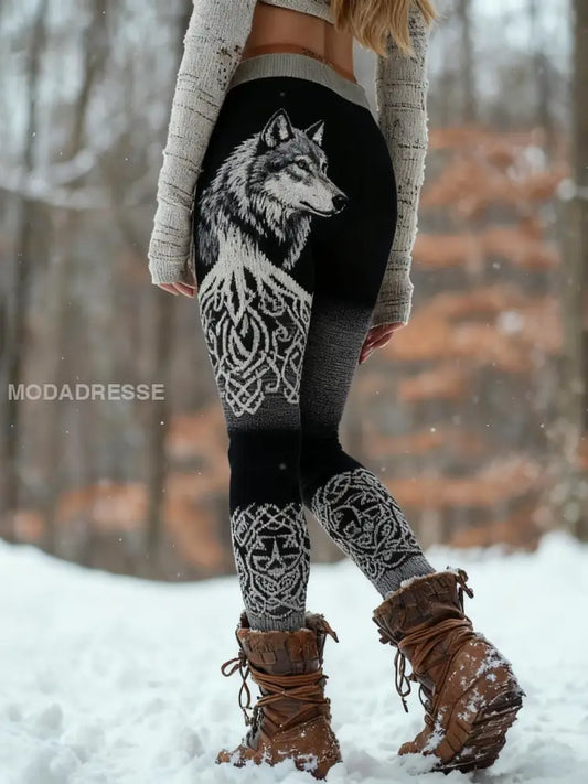 Kvinnors Retro Viking Wolf Celtic Knop träd livets sport Stretch Leggings svart / S