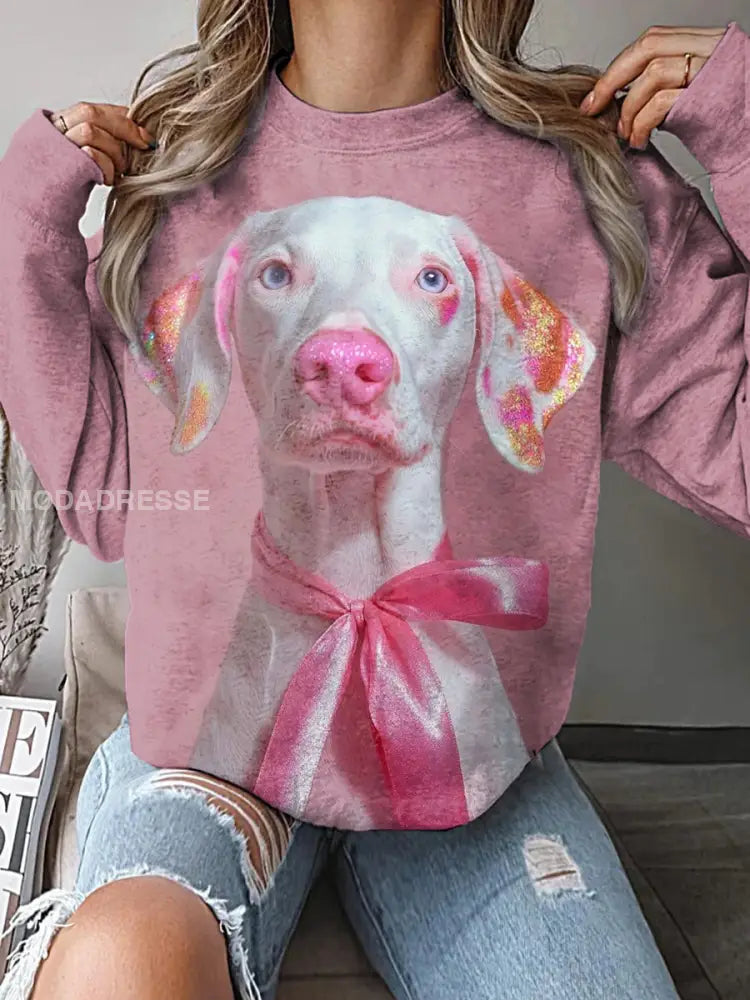Kvinnors rosa band djur Skriv ut Casual Sweatshirt som bild / S