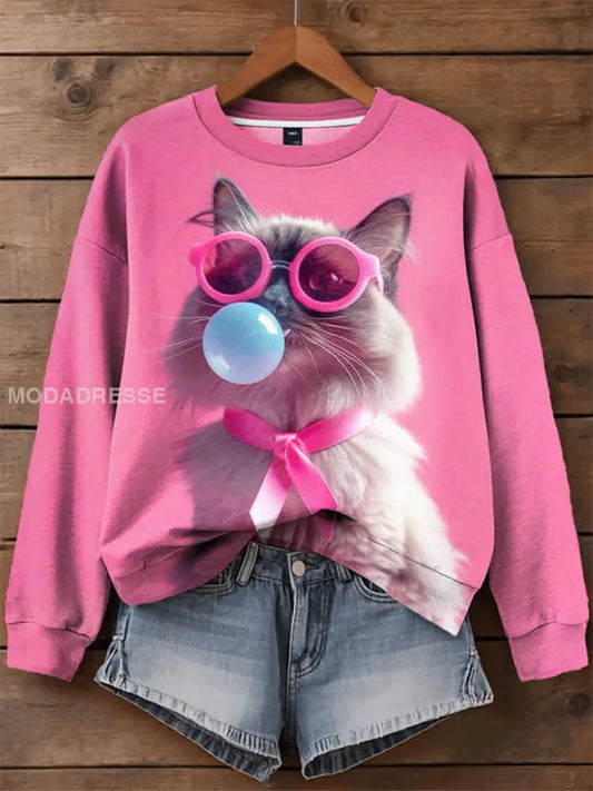 Kvinnors rosa band djur Skriv ut Casual Sweatshirt som bild / S