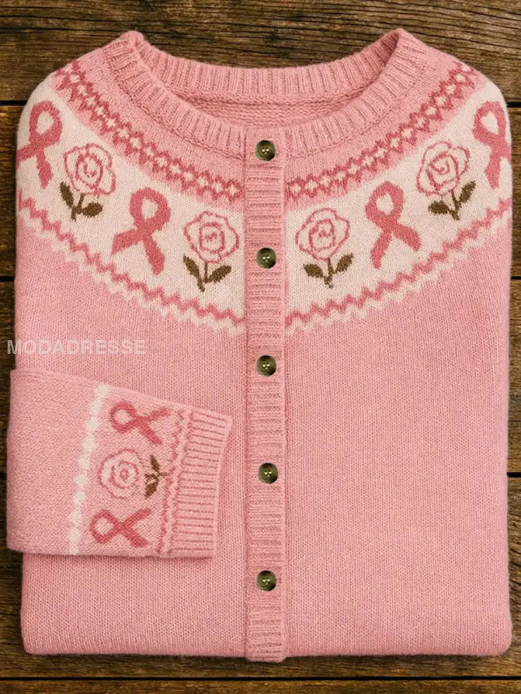 Kvinnors rosa band Floral Print Casual Cardigan runk / S