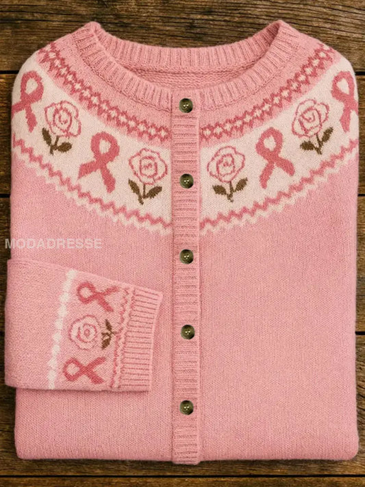 Kvinnors rosa band Floral Print Casual Cardigan runk / S