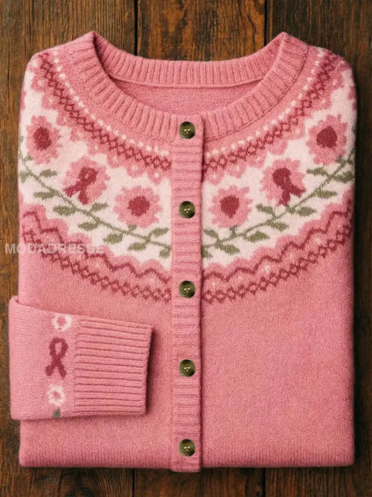 Kvinnors rosa band Floral Print Casual Cardigan runk / S