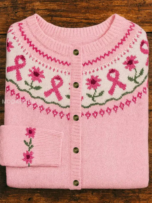 Kvinnors rosa band Floral Print Casual Cardigan runk / S