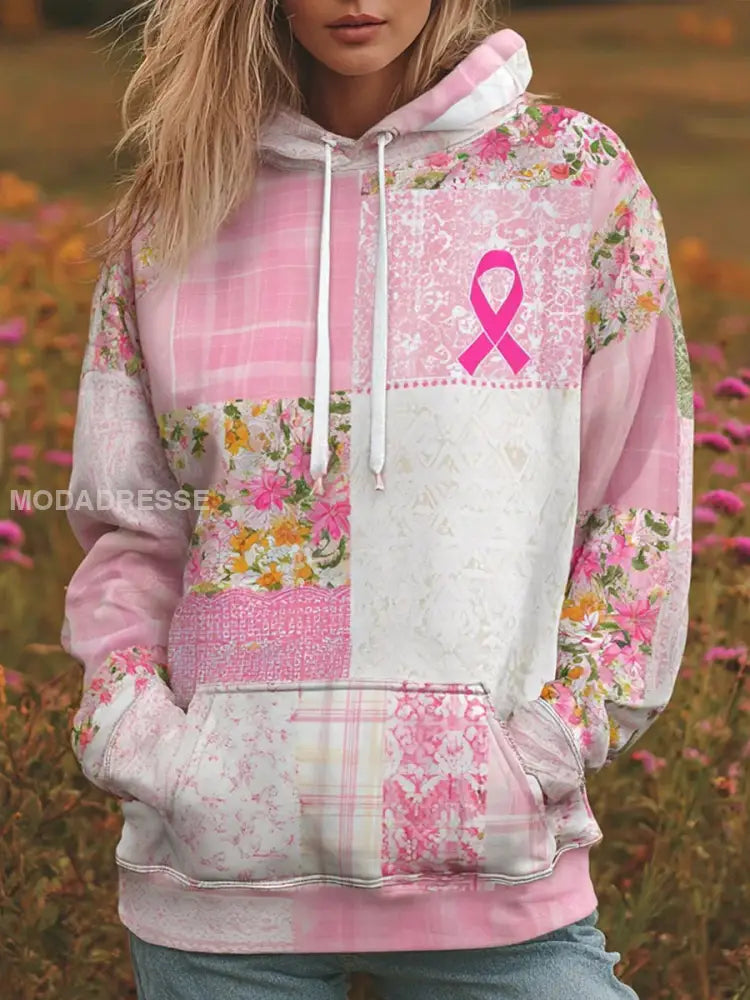 Kvinnors rosa band Huvad Sweatshirt med fickar runk / S