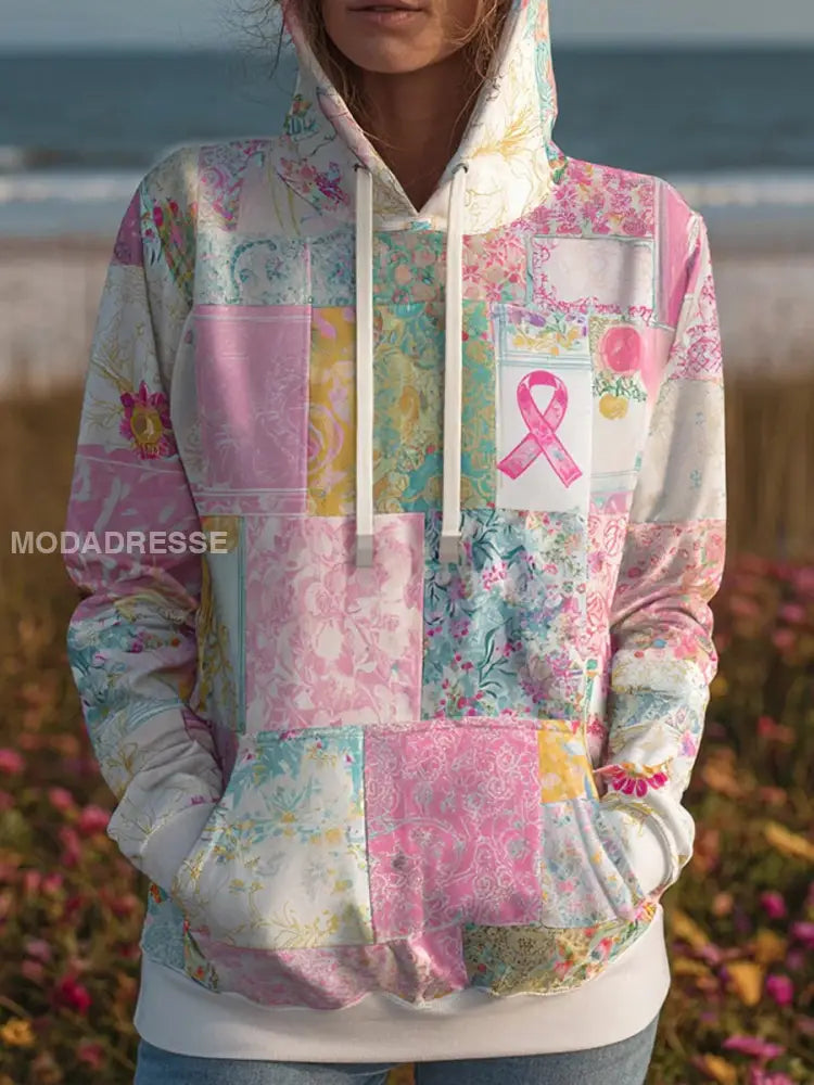 Kvinnors rosa band Huvad Sweatshirt med fickar runk / S