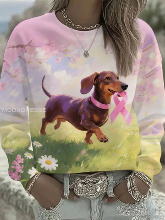 Kvinnors rosa band och hund Print Casual Sweatshirt som bild / S
