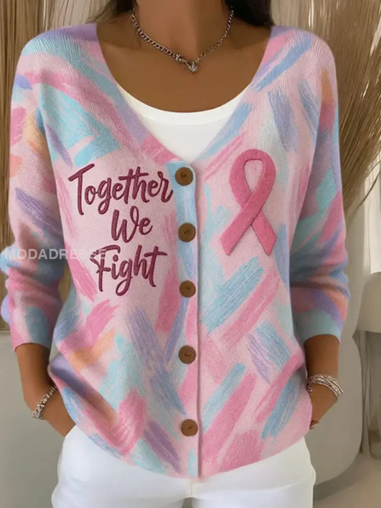 Kvinnors rosa band Print Casual Cardigan runk / S