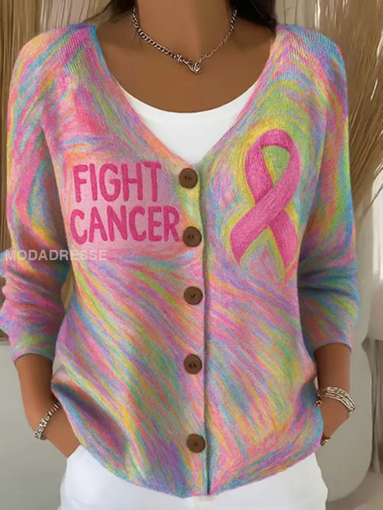 Kvinnors rosa band Print Casual Cardigan runk / S
