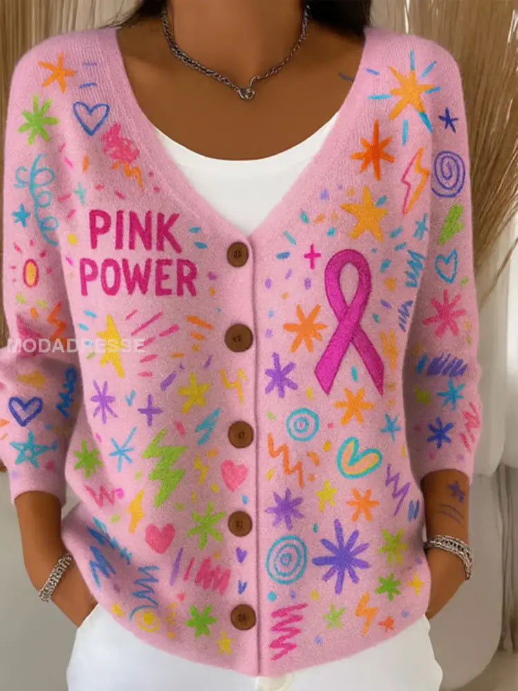 Kvinnors rosa band Print Casual Cardigan runk / S