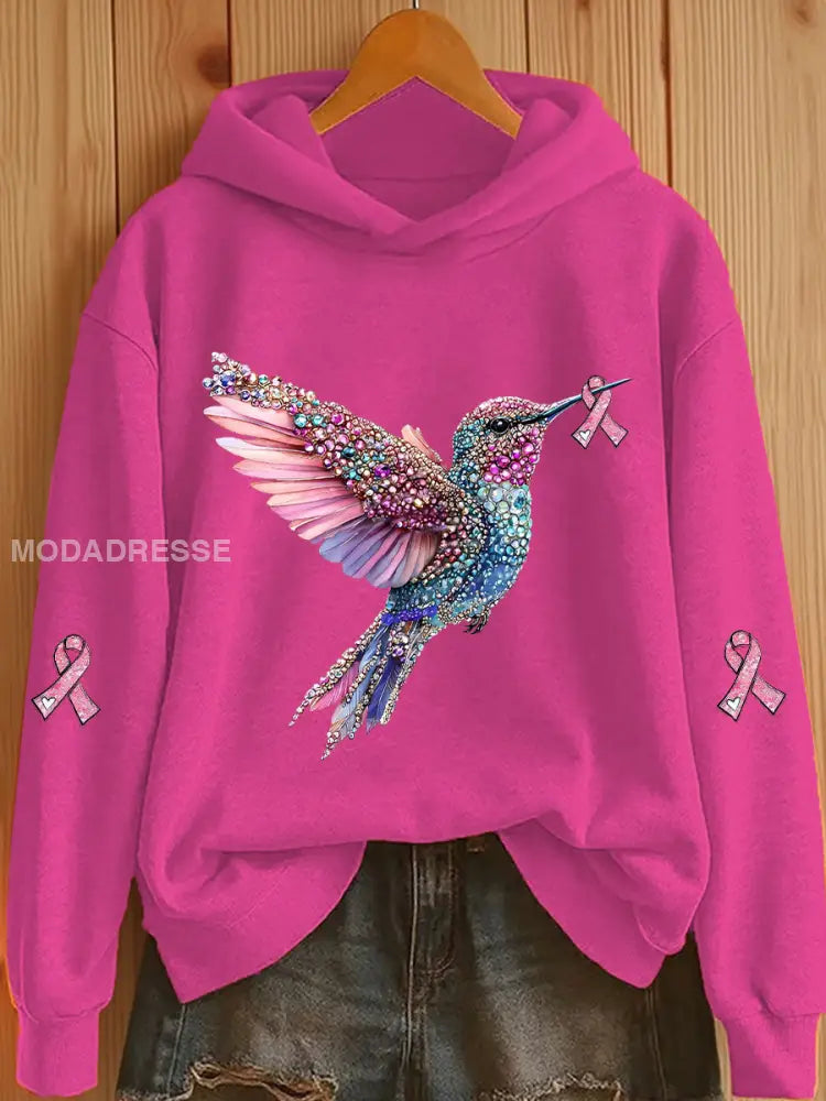 Kvinnors rosa band Print Casual Hoodie Print rosröd / S