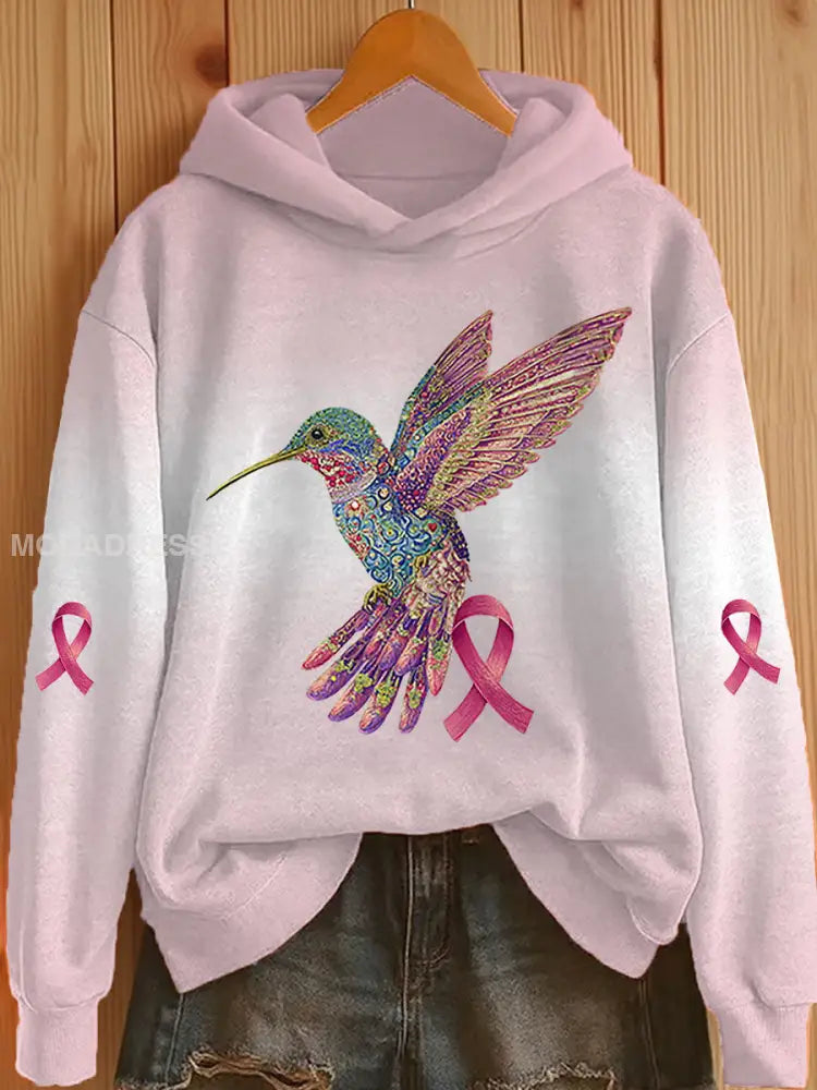 Kvinnors rosa band Print Casual Hoodie Print runk / S