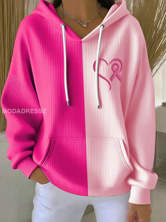 Kvinnors rosa band Print Casual Hoodie Print runk / S