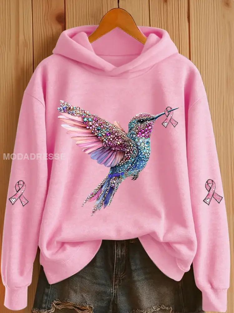 Kvinnors rosa band Print Casual Hoodie Print runt / S