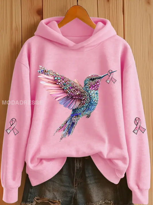 Kvinnors rosa band Print Casual Hoodie Print runt / S