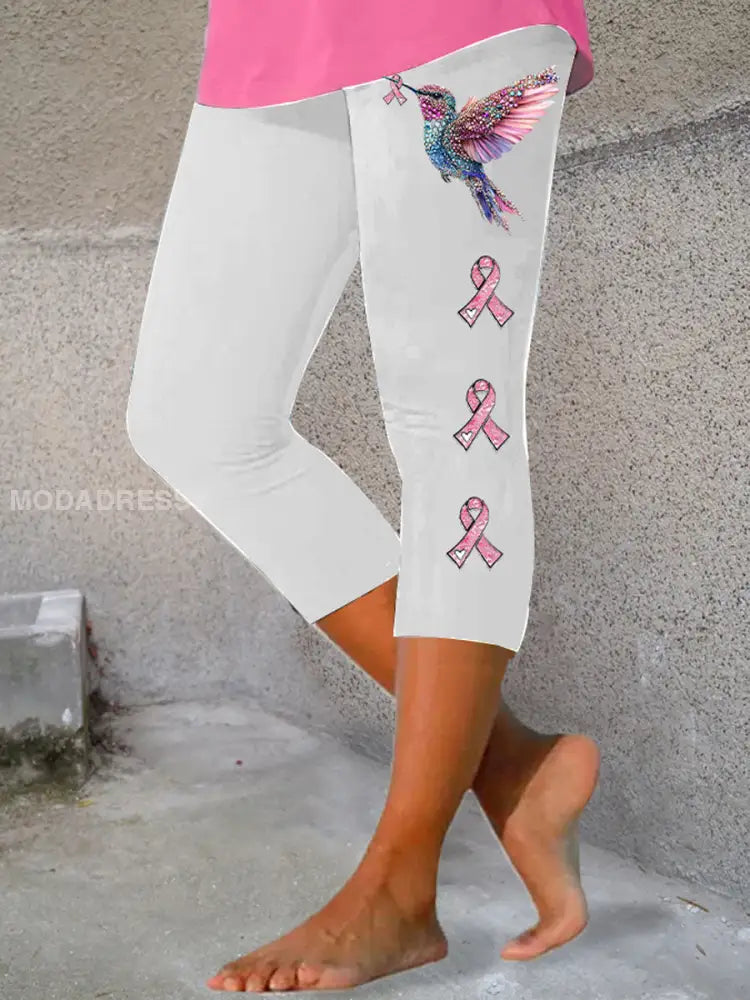 Kvinnors rosa band Print Casual Leggings vit / S