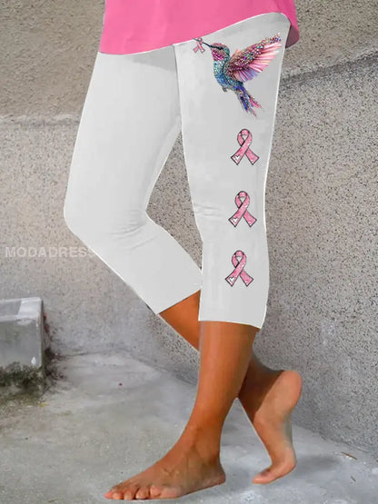 Kvinnors rosa band Print Casual Leggings vit / S