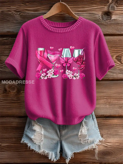 Kvinnors rosa band Print Casual T shirt rosröd / S