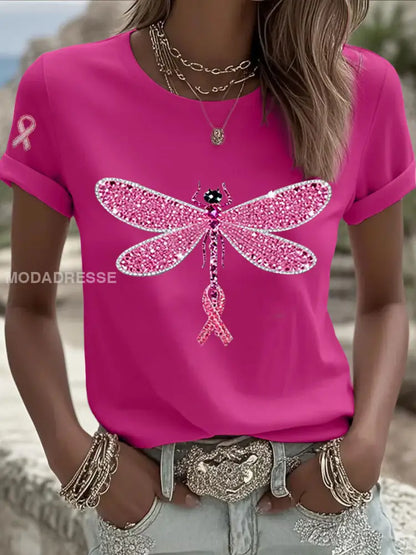 Kvinnors rosa band Print Casual T shirt rosröd / S