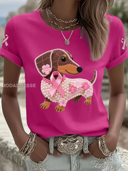 Kvinnors rosa band Print Casual T shirt rosröd / S