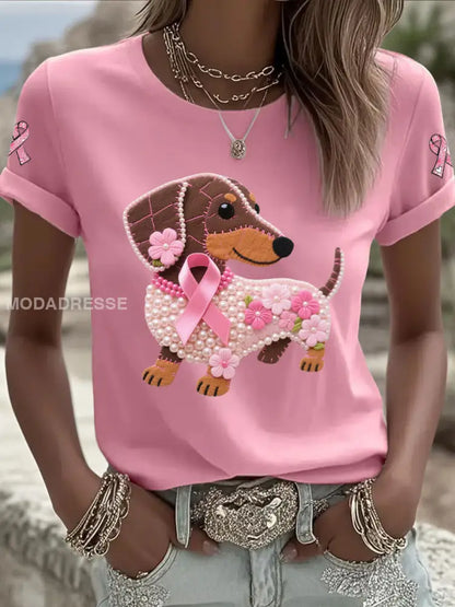 Kvinnors rosa band Print Casual T shirt rost / S