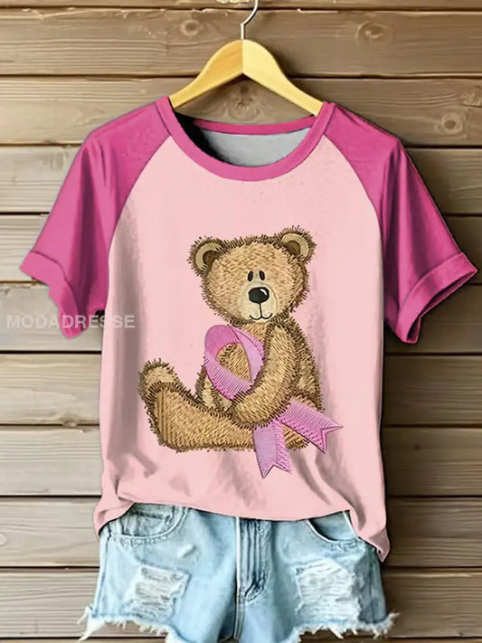 Kvinnors rosa band Print Casual T shirt runk / S
