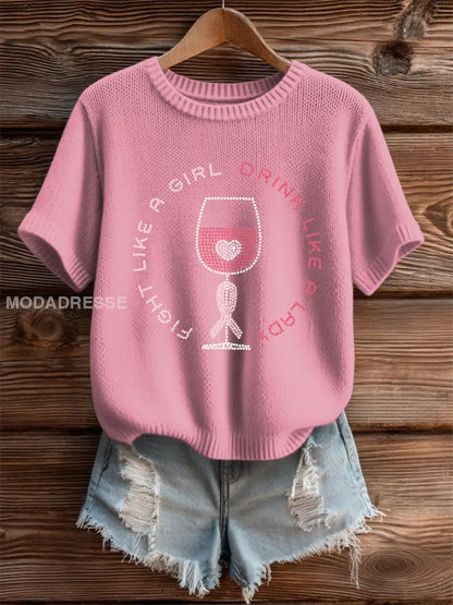 Kvinnors rosa band Print Casual T shirt rosa / S