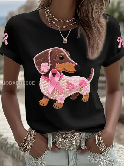 Kvinnors rosa band Print Casual T shirt svart / S