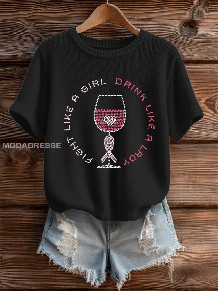 Kvinnors rosa band Print Casual T shirt svart / S