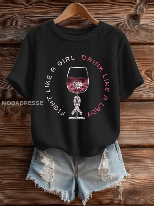 Kvinnors rosa band Print Casual T shirt svart / S