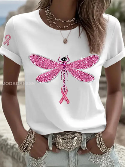 Kvinnors rosa band Print Casual T shirt vit / S