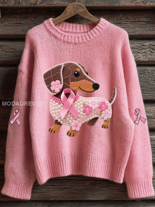 Kvinnors rosa band Print Casual Topp runk / S