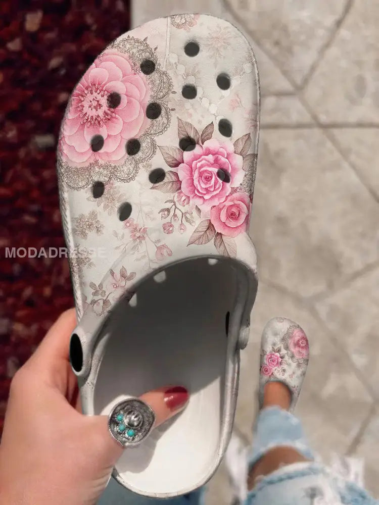 Kvinnors rosa blomster Print Casual Crocs runk / 36D