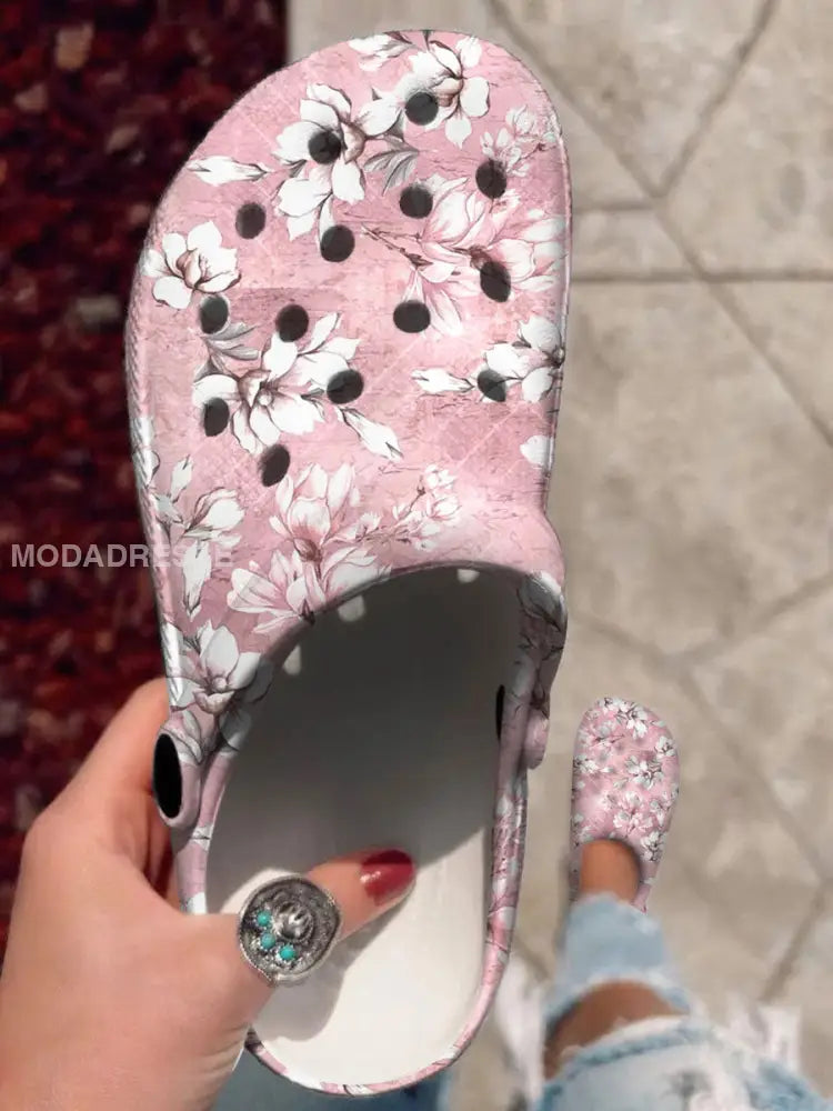 Kvinnors rosa blomster Print Casual Crocs runk / 36D