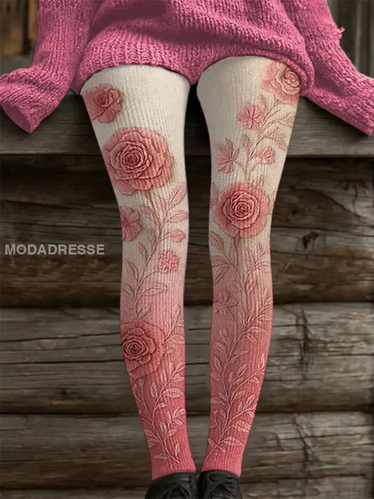 Kvinnors rosa blomster Print Casual Leggings runk / S