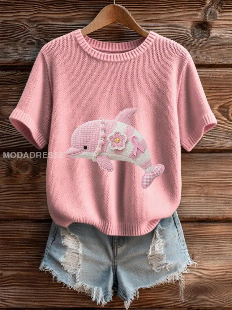 Kvinnors rosa bröstcancer medvetenhet Dolphin T shirt runk / S