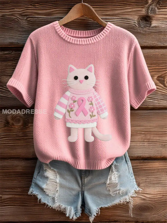Kvinnors rosa bröstcancer medvetenhet Kitten T shirt runk / S