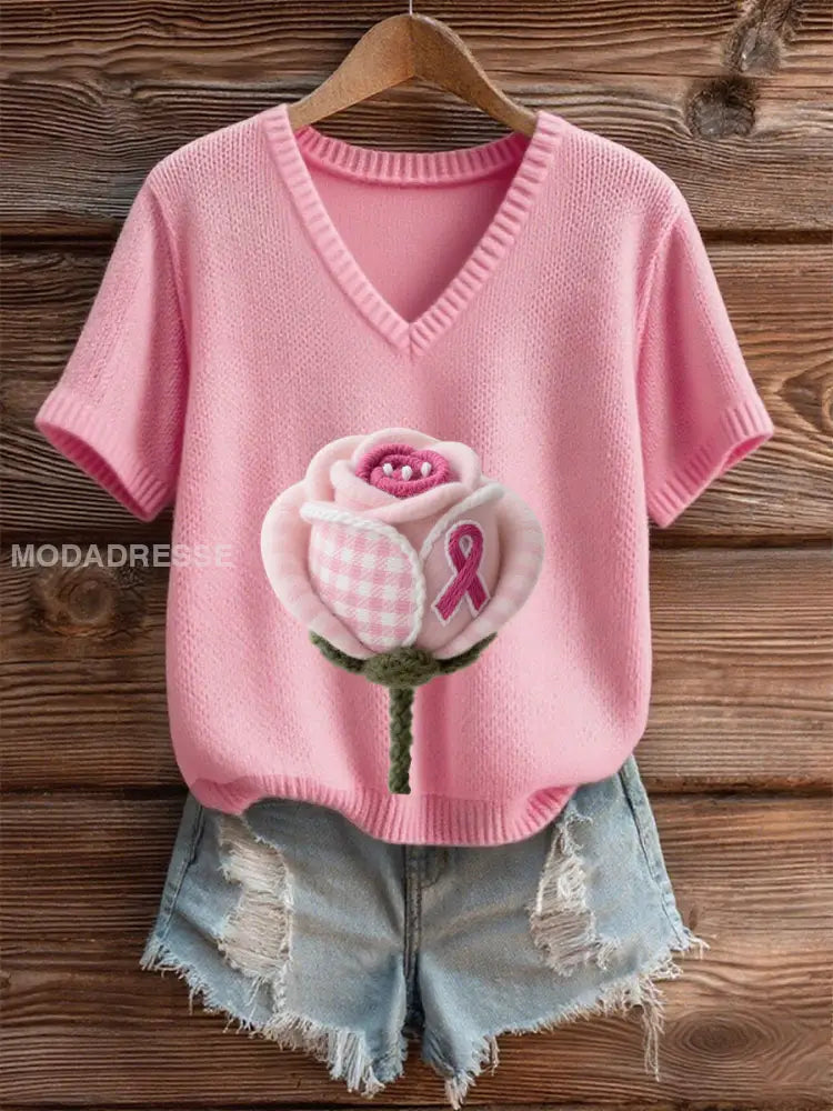 Kvinnors rosa bröstcancer medvetenhet Rose T shirt runk / S