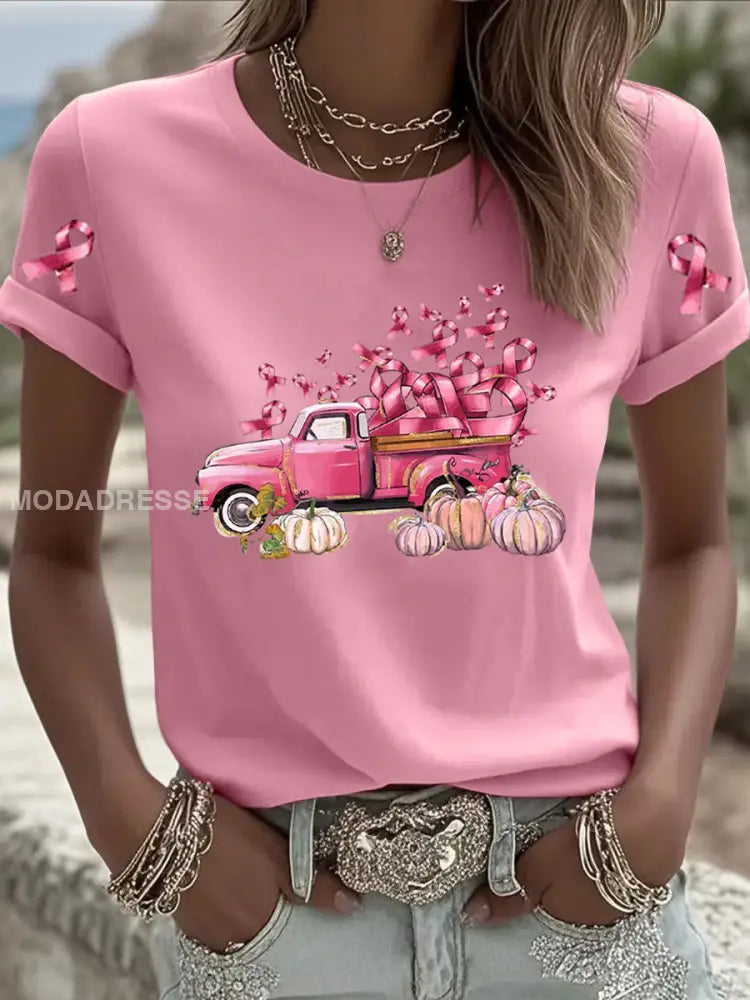 Kvinnors rosa bröstcancer Tryckt T shirt rost / S