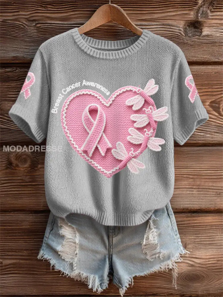 Kvinnors rosa dradonflies rosa band bröstcancer medvetenhet Support Tee grå / S
