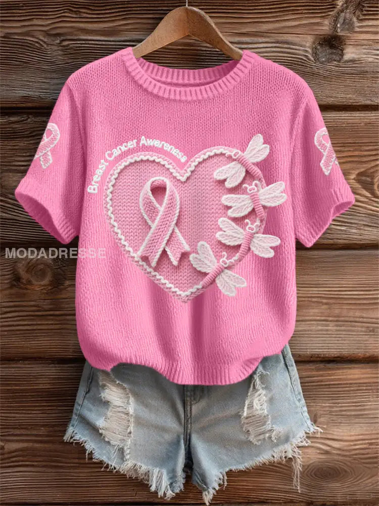 Kvinnors rosa dradonflies rosa band bröstcancer medvetenhet Support Tee mörk rosa / S