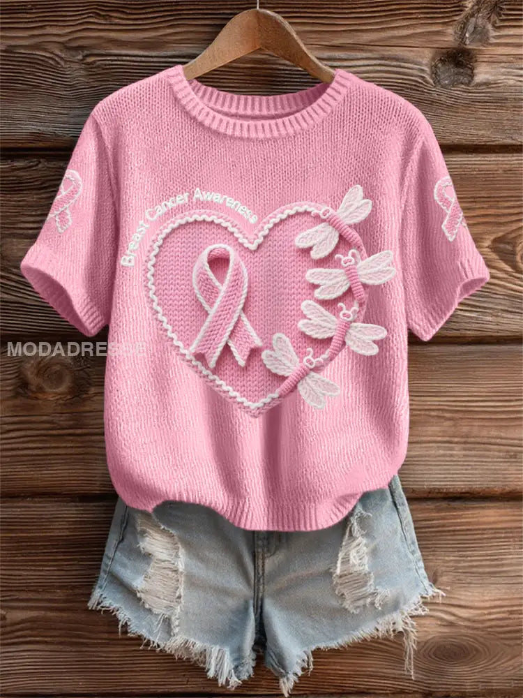 Kvinnors rosa dradonflies rosa band bröstcancer medvetenhet Support Tee runt / S