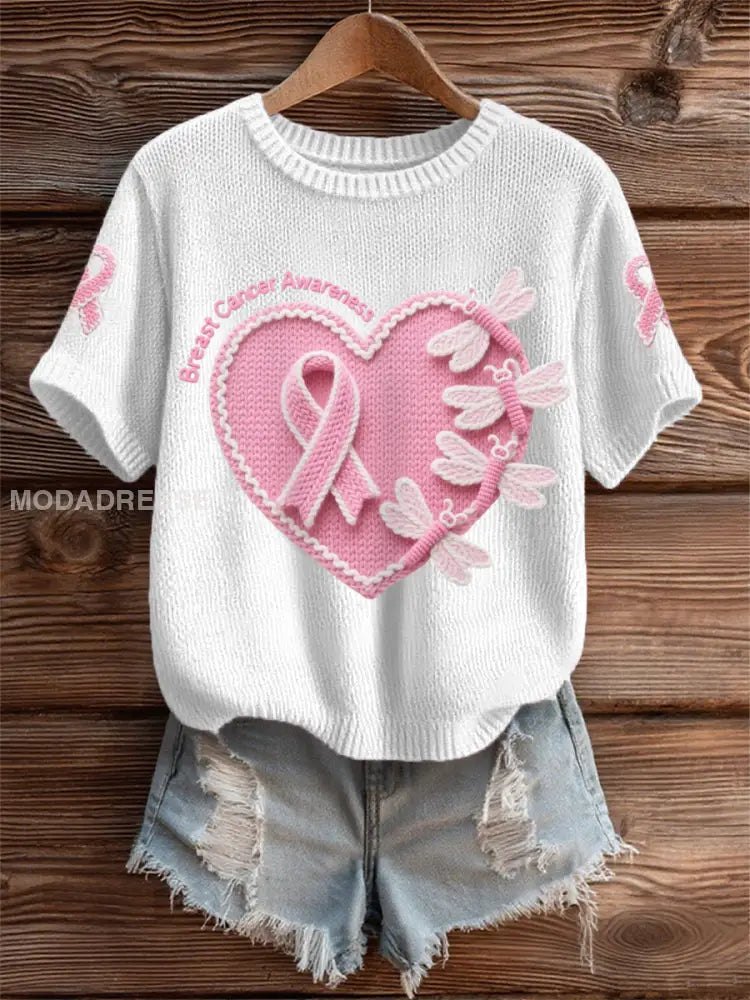Kvinnors rosa dradonflies rosa band bröstcancer medvetenhet Support Tee vit / S