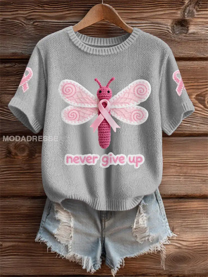 Kvinnors rosa Dragonfly rosa band bröstcancer medvetenhet Support Tee grå / S