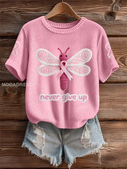 Kvinnors rosa Dragonfly rosa band bröstcancer medvetenhet Support Tee runt / S