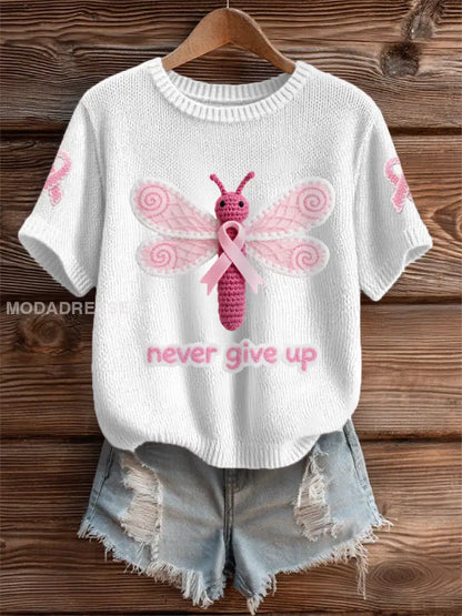 Kvinnors rosa Dragonfly rosa band bröstcancer medvetenhet Support Tee vit / S