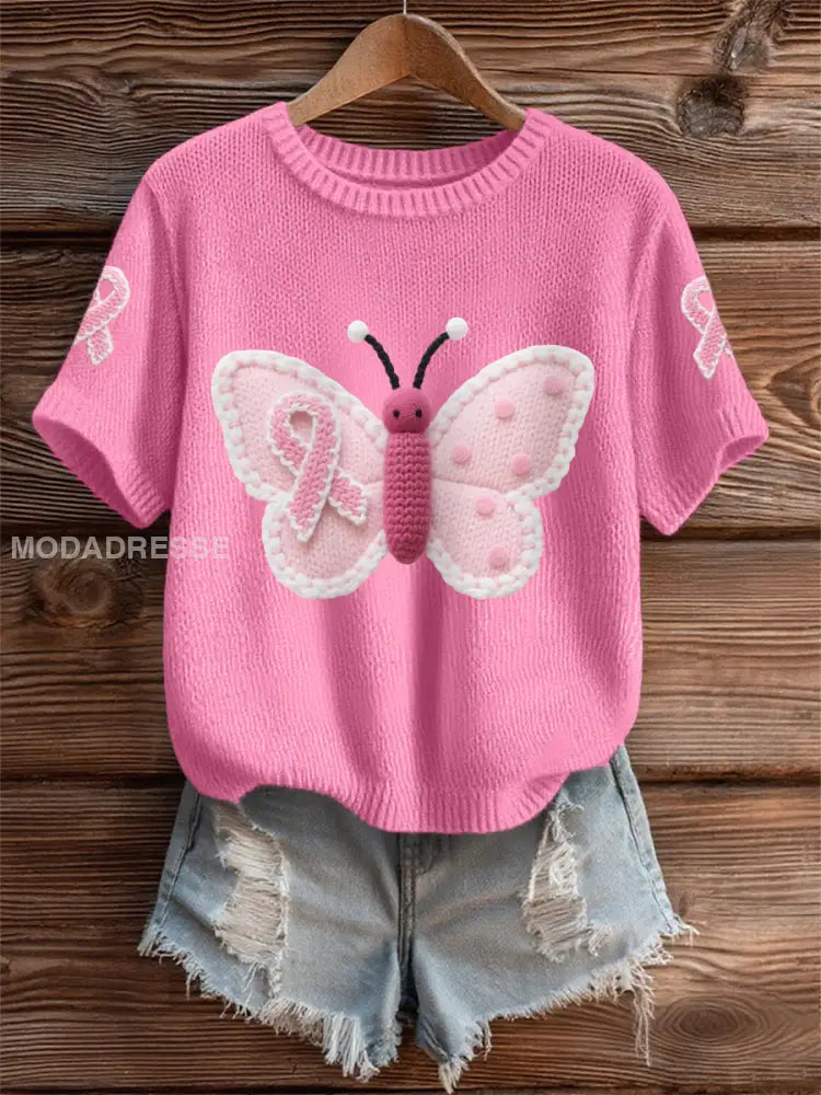 Kvinnors rosa fjäril rosa band bröstcancer medvetenhet Support Tee mörk rosa / S