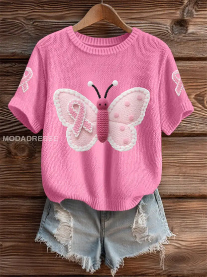 Kvinnors rosa fjäril rosa band bröstcancer medvetenhet Support Tee mörk rosa / S