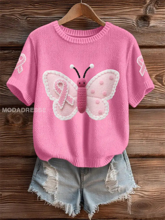 Kvinnors rosa fjäril rosa band bröstcancer medvetenhet Support Tee mörk rosa / S