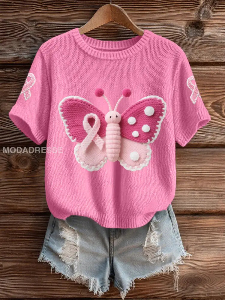 Kvinnors rosa fjäril rosa band bröstcancer medvetenhet Support Tee mörk rosa / S