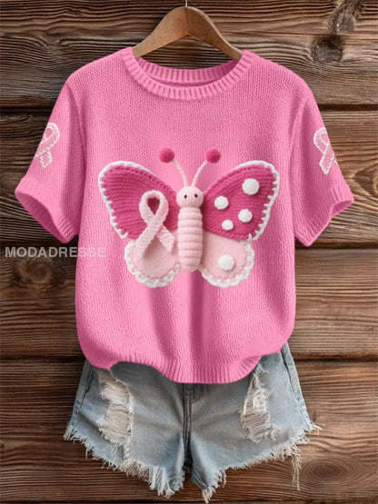 Kvinnors rosa fjäril rosa band bröstcancer medvetenhet Support Tee mörk rosa / S